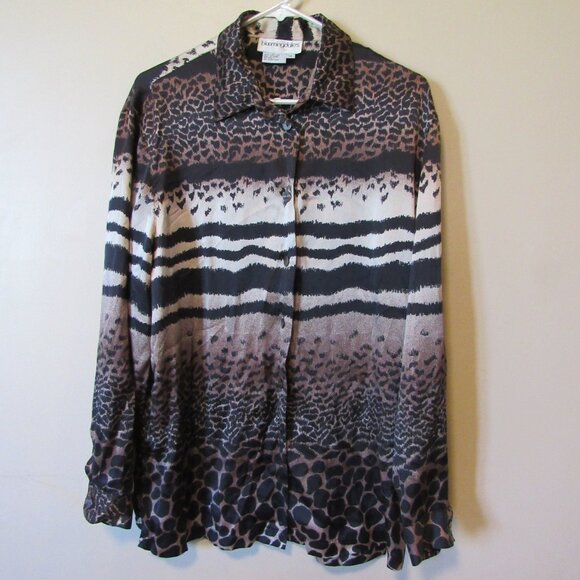 Vtg Bloomingdales 100% Silk Leopard Cheetah Animal Print Blouse Shirt Top sz 12 - Picture 1 of 3